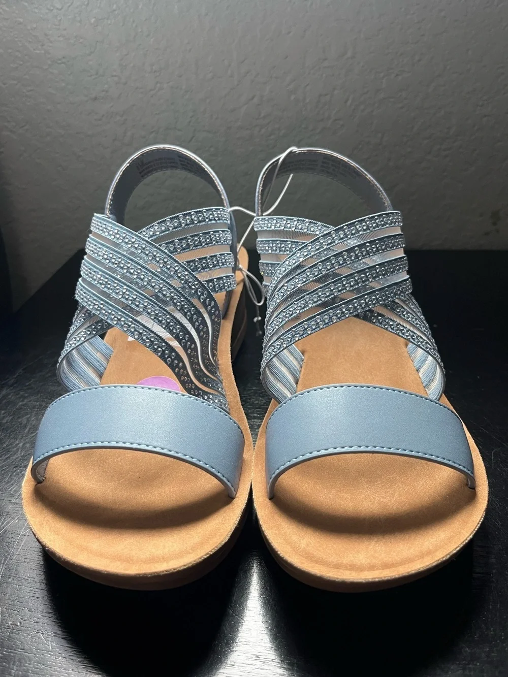 Daisy Fuentes Low Wedge Strap Sandal Light Blue Gray Open Toe Womens Size 6.5W